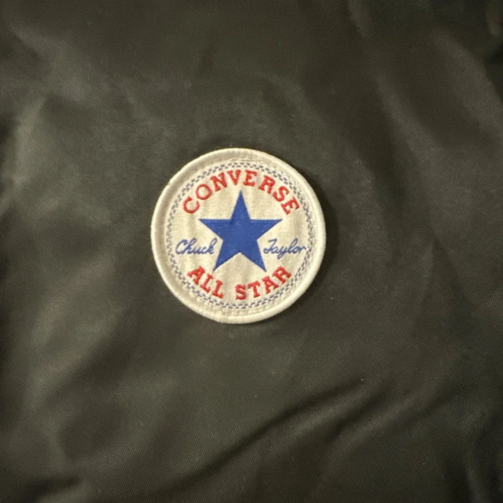 Vtg Converse Bomber Jacket Satin Logo On Back Black Youth Sz M Zipper 10-12 Yrs